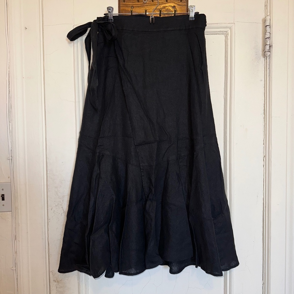 J.Crew Black linen wrap skirt, size M
